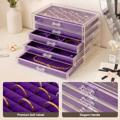 Frebeauty Acrylic Jewelry Box,5-Layer Jewelry Organizer with Drawers - color: Purple