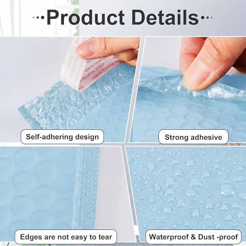 Henoyso 100 Pcs Blue Bubble Mailer 4 Sizes Adhesive Padded Envelopes - color: Blue