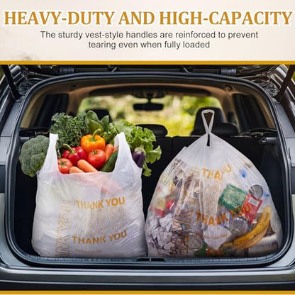 Fullhawl 100 Pack Thank You Plastic Shopping Bags with Handles, White