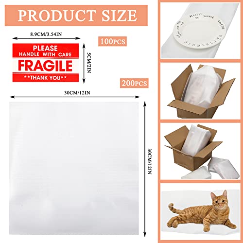Sosation 200 Pack Foam Packing Sheets 12x12" Wrap Sheet with Labels