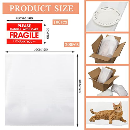 Sosation 200 Pack Foam Packing Sheets 12x12" Wrap Sheet with Labels