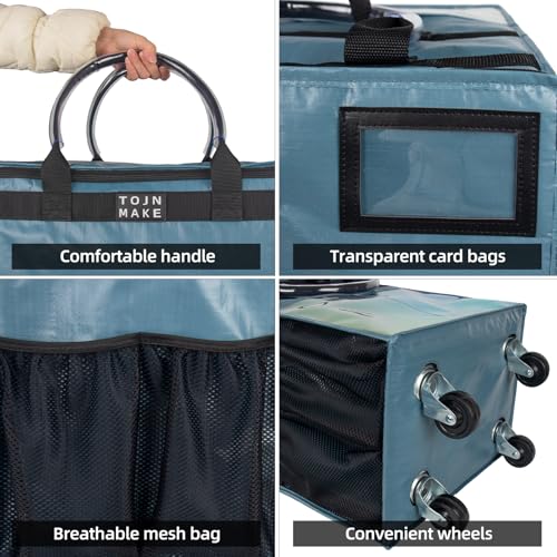 Reusable Grocery Bag with Wheels, Large Blue Rolling Tote - color: Blue, size: Large
