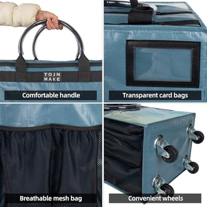 Reusable Grocery Bag with Wheels, Large Blue Rolling Tote - color: Blue, size: Large
