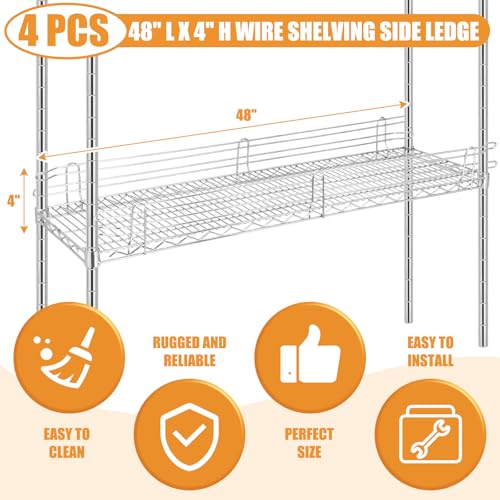 MorningRo 4 Pcs Silver Chrome Wire Shelf Ledge, 48" L x 4" H - color: Silver, size: 48" L X 4" H