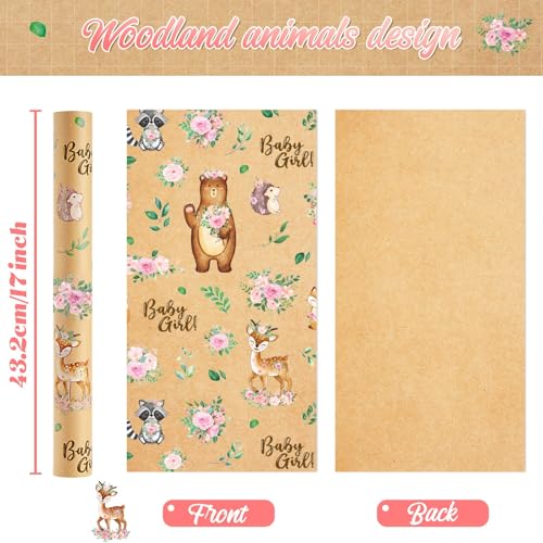 WERNNSAI Baby Girl Kraft Wrapping Paper Roll, 33 ft Baby Shower Wrap Paper - color: Baby Bear-Girl