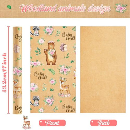 WERNNSAI Baby Girl Kraft Wrapping Paper Roll, 33 ft Baby Shower Wrap Paper - color: Baby Bear-Girl