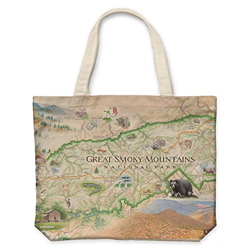 Xplorer Maps Canvas Tote Bag with Handles, Cloth Grocery Shopping Bag, Reusable & Eco-friendly Bag, 100% Cotton, Washable - color: Great Smoky Mountains