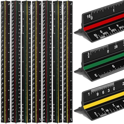 Macarrie 10 Pcs Architectural Scale Ruler 12" Engineers Scale Set, 3 Colors - color: 3 Colors