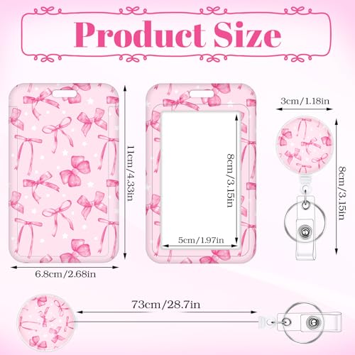 3 Pack Bow Badge Holder Set, Retractable ID Reel with Clip, Pink - color: Pink Bow