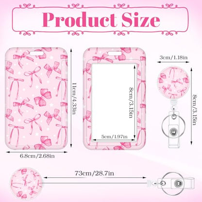 3 Pack Bow Badge Holder Set, Retractable ID Reel with Clip, Pink - color: Pink Bow