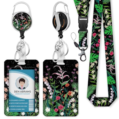 Piefly Lanyards for Id Badges, Teacher Card Holder Retractable Reel Flowers - color: Flower
