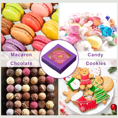 Zonon 30 Pcs Kraft Paper Boxes with Window 4.13 x 4.13 x 1.18inch (Purple) - color: Purple