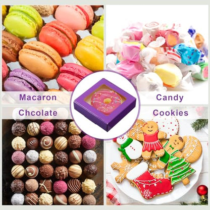 Zonon 30 Pcs Kraft Paper Boxes with Window 4.13 x 4.13 x 1.18inch (Purple) - color: Purple