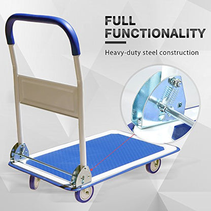 Wellmax Push Cart Dolly, Foldable Moving Platform Flat Cart, 660 lb, Blue - color: Blue, size: 660 Lbs