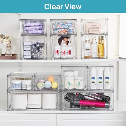 Vtopmart Clear Stackable Storage Drawers, 5 Pack Multi-Size Organizer Set - style: 1 Wide+2 Medium+2 Small
