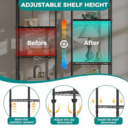 SINGAYE 5 Shelves Storage Shelf Wire Shelving Unit Metal Adjustable Wheels - color: Black, size: 5Tier/11.5"D X 17.5"W X 57"H