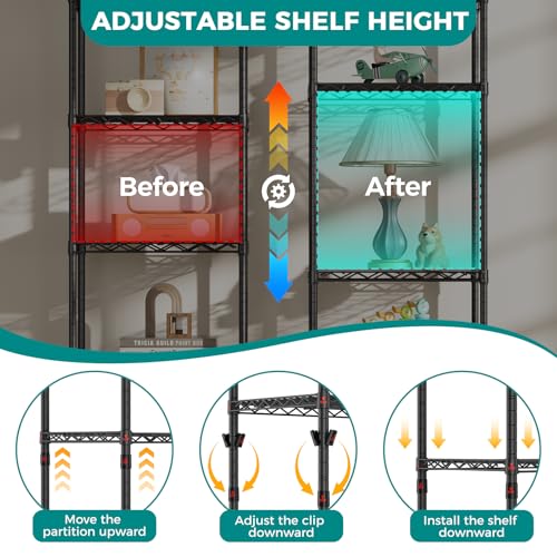 SINGAYE 5 Shelves Storage Shelf Wire Shelving Unit Metal Adjustable Wheels - color: Black, size: 5Tier/11.5"D X 17.5"W X 57"H