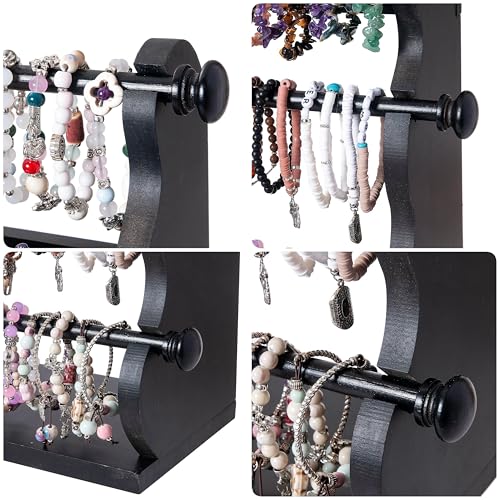 4 Tier Wooden Black Bracelet Holder, Bangle Watch Necklace Display Storage - style: 4 Tier Standing-Black