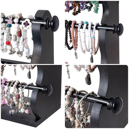 4 Tier Wooden Black Bracelet Holder, Bangle Watch Necklace Display Storage - style: 4 Tier Standing-Black
