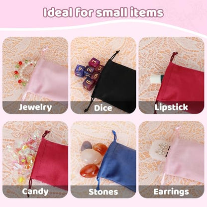 Tapleap 12Pcs Jewelry Bags, 3x4” Black, Red, Pink, Blue Velvet Pouch - color: Black, Red, Pink, Blue, size: 3x4in