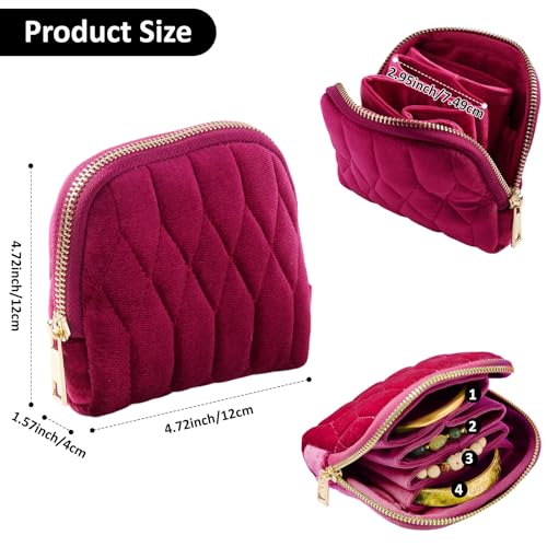 KALUYA shunmei Small Jewelry Travel Case, Diamond Quilted Velvet, Dark Red - color: Dark Red