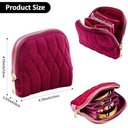KALUYA shunmei Small Jewelry Travel Case, Diamond Quilted Velvet, Dark Red - color: Dark Red