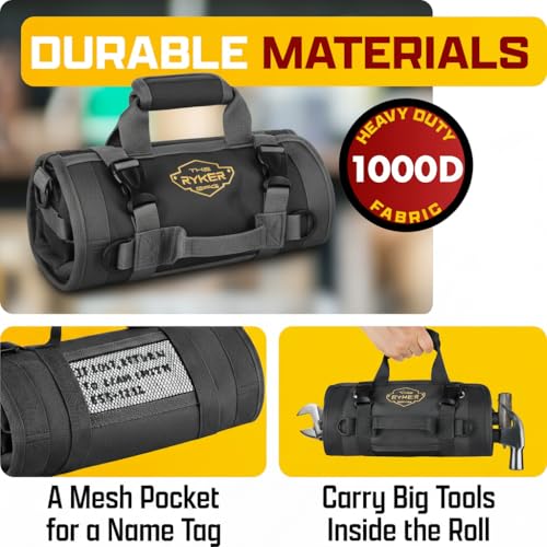 Ryker Heavy Duty Tool Roll Organizer w/Detachable Pouches, Gift for Men - color: B-Black