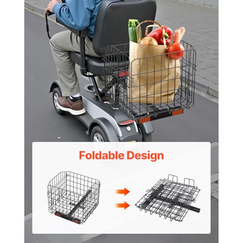 Happybuy Scooter Rear Basket, Folding Heavy - Duty Metal Wire Cargo Basket, Fits 1 - inch Receiver, Compatible with Most Golden, Drive & Pride Mobility Scooters