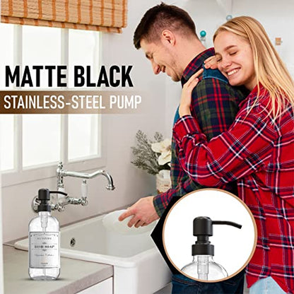 Sunrise Premium Clear Glass Soap Dispenser with Pump, 2 Pack - color: Matte Black Ss Pump - Clear Glass