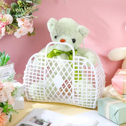 Hsei 16 Pcs Girls Jelly Purse Bags Easter Basket Reusable Jelly Beach Bag Plastic Beach Tote Gift Basket for Kid Girl - color: White