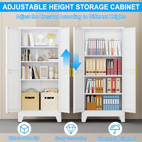 pozdeg 61" White Steel Tall Garage Storage Cabinet - color: White, size: 13.8"D x 27.56"W x 61"H
