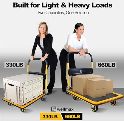 Wellmax Push Cart Dolly, Foldable Moving Platform Flat Cart, 660 lb, Yellow - color: Yellow, size: 660 Lbs