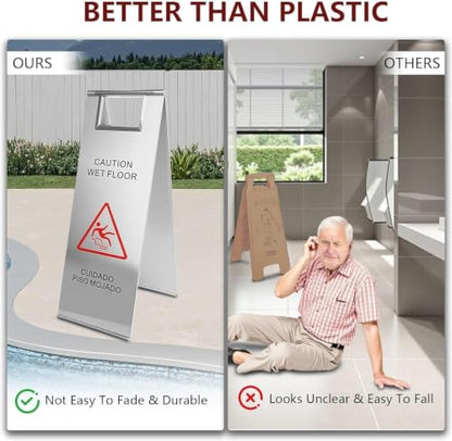 24In Stainless Steel Wet Floor Caution Folding Bilingual Warning Sign (4)