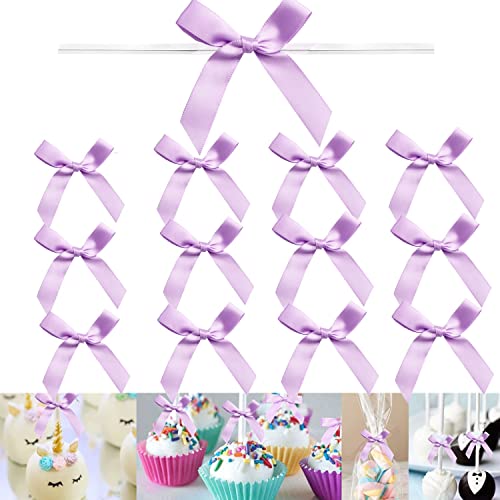100 PCS 3 Inch Twist Bows for Treat Bags, Satin Twist Tie Bows, Pre Tied Bows with Wire, Ribbon Bows with Twist Ties for Gift Bags, Popcorn Bags, Cookie Bags, Party Favors(Light Purple) - color: Light Purple, size: 100 Pack