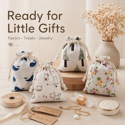 Cotton Drawstring Gift Bags 5x7, 10 Pack Colorful Pouches for Favors - color: Cartoon (Pack of 10)