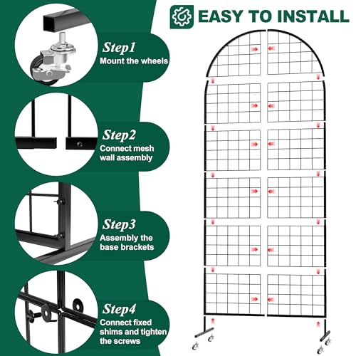 Aseem Metal Grid Wall Panels Display Stand Black Movable 2.6x5.8FT, 1PCS - color: Black, size: 5.8 FT
