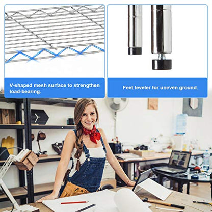 BestOffice | 5-Tier Wire Shelf | 36" x 14" x 72" | Chrome - color: Chrome, size: 36"D x 14"W x 72"H