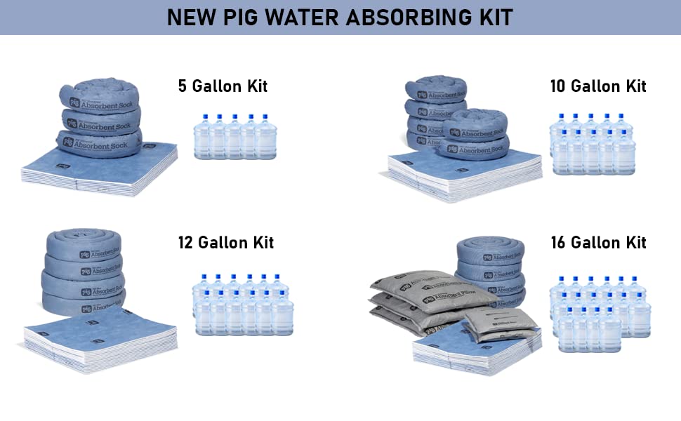 PIG Water Absorbing Kit - 10-Gallon Absorbency per kit - Blue - PM50491 - size: 10-Gallon Absorbency