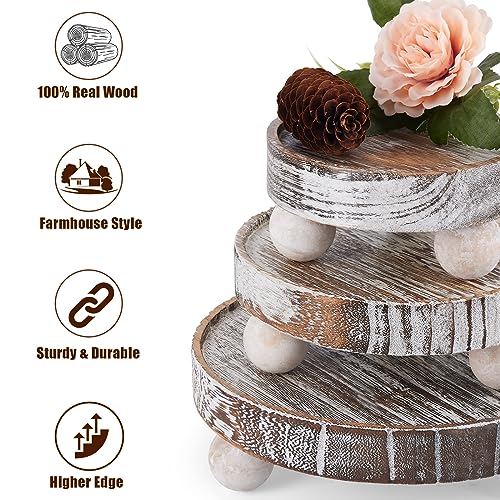 VIVIRBIEN 3PCS Wood Risers for Decor Mini Wooden Stool Display Stand with Removable Feet Farmhouse Rustic Decor Risers for Display Decorative Wood Pedestal Stand for Candles, Plants, Cups