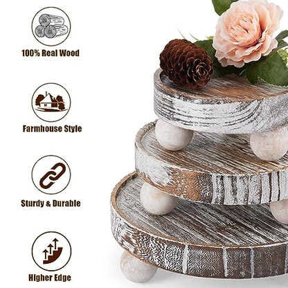 VIVIRBIEN 3PCS Wood Risers for Decor Mini Wooden Stool Display Stand with Removable Feet Farmhouse Rustic Decor Risers for Display Decorative Wood Pedestal Stand for Candles, Plants, Cups