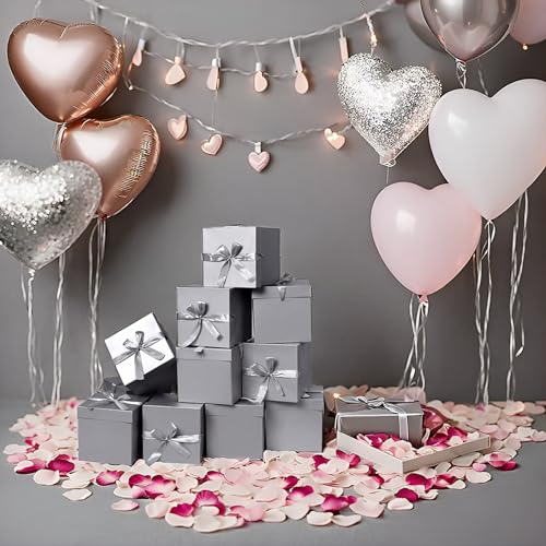 Gift Box with Lid & Ribbon for present, 12pcs, Silver, 4"×4"×4" - color: Silver, size: 4 x 4 x 4 Inch