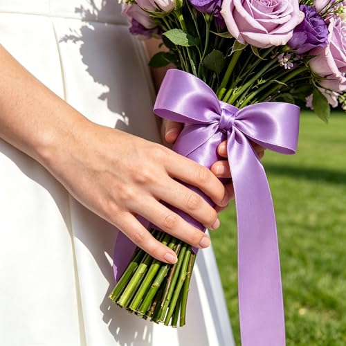 30Yards 1In Lavender Satin Ribbon for Flower Bouquet Wedding Easter Crafts - color: Lavender, size: 1 inch