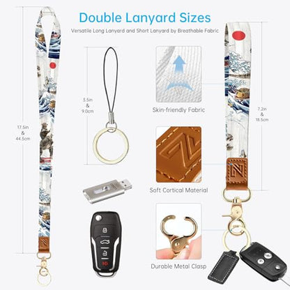Funny Cat Riding Dinosaur Fishing 2-in-1 ID Badge Holder & Lanyard Wallet for Teachers,Nurse,Professionals-Cute Zippered Coin Pouch,Removable Wristlet & Neck Lanyard,5 Card Slots Stylish Work - color: Funny Cat Riding Dinosaur Fishing
