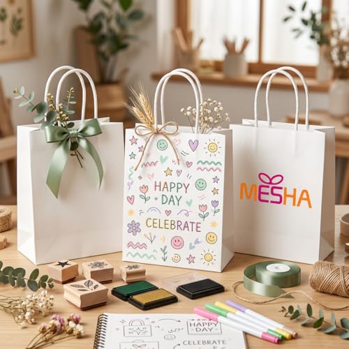 MESHA White Gift Bags 8x4.25x10.5 20 Pack, Small Paper Bags with Handles - color: Off White