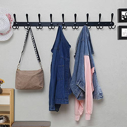 Dseap Coat Rack Wall Mount - 38” Long 10-Tri-Hooks Heavy Duty Coat Hanger Rail Wall Hooks for Hanging Coats Hats Clothing Clothes Purse Mudroom Entryway, Black - color: Black, size: L=38” (1 Pcs)
