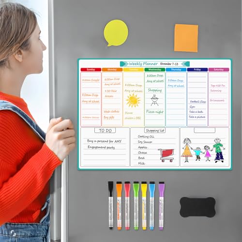 MaxGear Weekly Dry Erase Board for Fridge, 16"x12" Magnetic Calendar