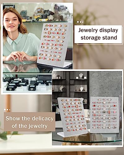 Henoyso 4 Pcs Velvet Ring Display 50 Slots Stand Tray Holder - color: Grey