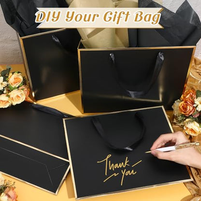 ReliThick 12 Pack Paper Gift Bag with Handles & Tissue, Black, Gold - color: Black, Gold