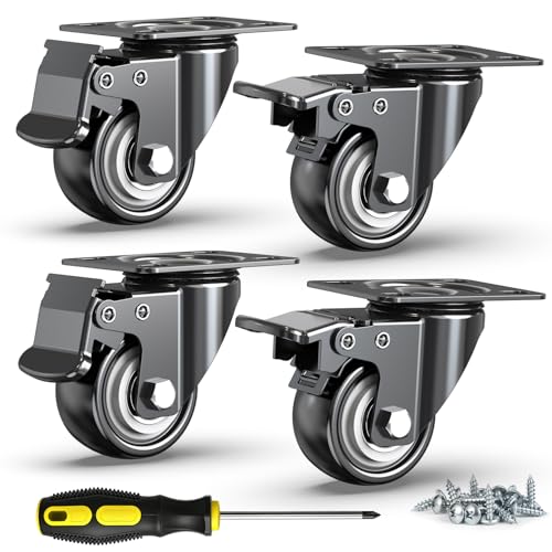 HOLKIE 2 Inch Heavy Duty PU Caster Wheels, 600lbs, Total Lock, Set of 4 - style: 2"