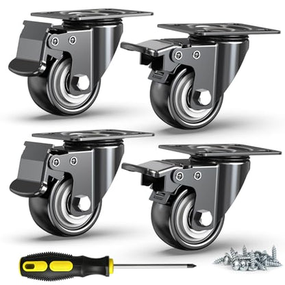 HOLKIE 2 Inch Heavy Duty PU Caster Wheels, 600lbs, Total Lock, Set of 4 - style: 2"